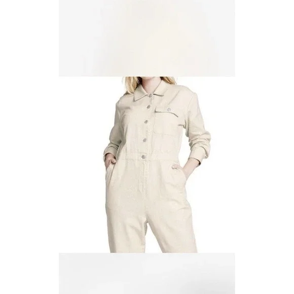 Sandy Liang Target Cream Coveralls Jumpsuit Women's Size 12 100% Cotton 0070 - Picture 1 of 7